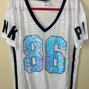 VS Pink mermaid 86 bling rare oversized large v neck